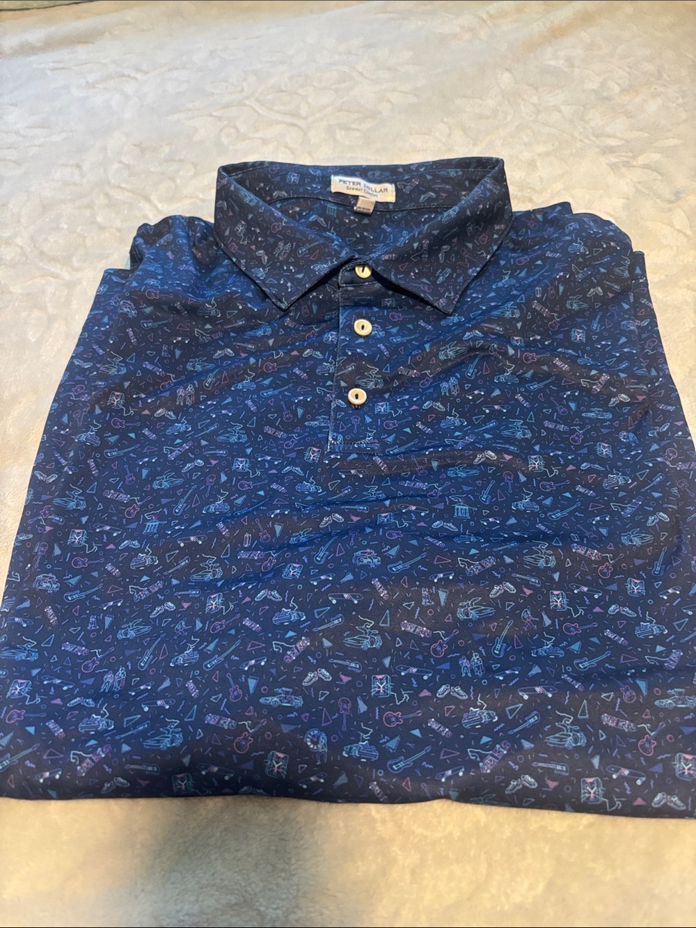 Peter Millar Navy Small-Print Golf Polo